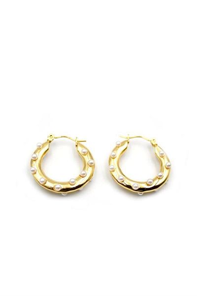Rasanet Ring steel earrings with pearl - gold