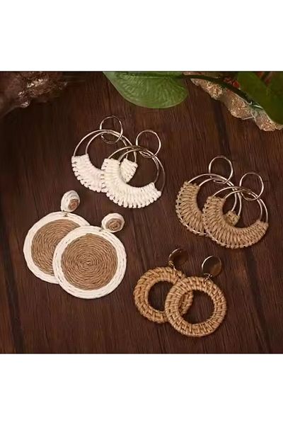 REDz Accessories Statement Earrings, Round, Lightweight, Boho Chic, 4 Pairs, Summer Accessories