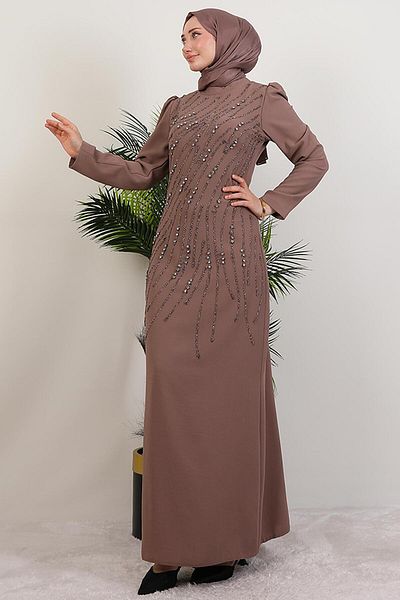 GİYZAMİLA Φόρεμα Seher Stone Rose Brown