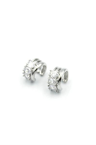 Rasanet 2 Pieces of Stoned Cartilage Earrings - Silver