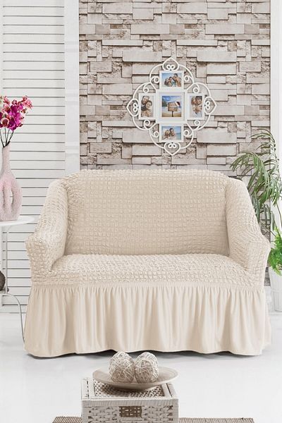 Lenjerii Deosebite Elastic cover made of crepe material, with ruffle, for armchair, Ecru (Eqru)