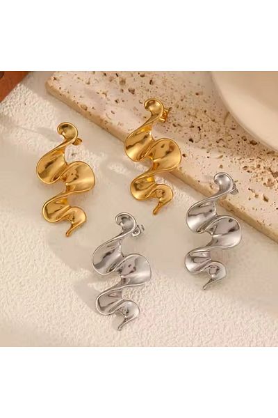 REDz Accessories Wave Texture Earrings, Artistic Style, Wavy, Glam Look, Gold