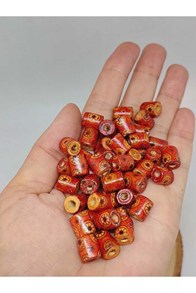 Yasamtohumu أسطوانة خرز خشبي منقوش 8*10 ملم/40 قطعة (54548)