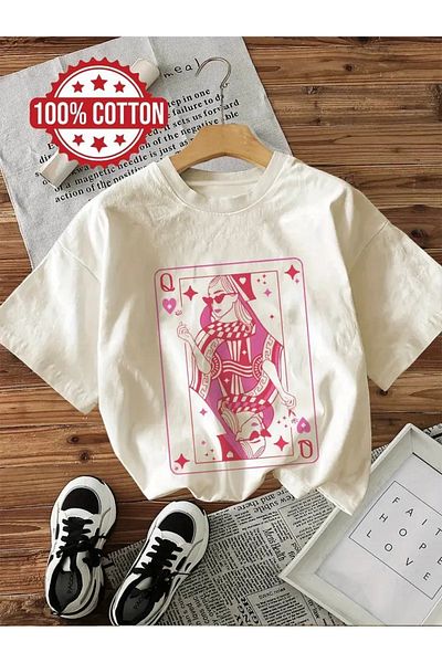 Touz Moda T-shirt Queen of Hearts Design Unisex Oversize
