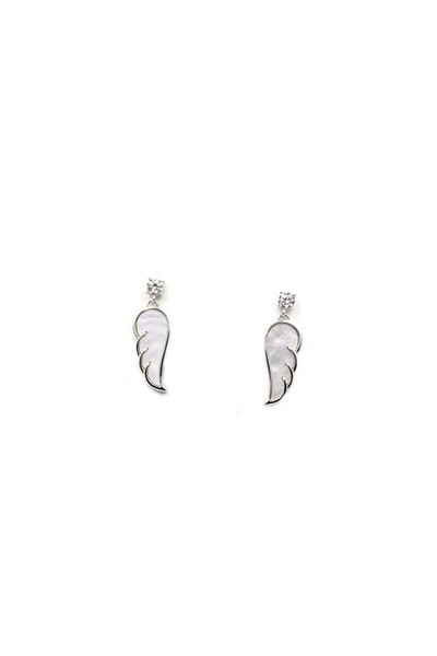 Rasanet Silver Needle Angel Wing Earrings - Silver