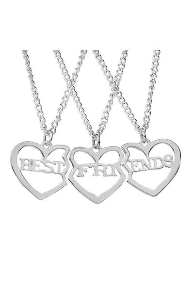 REDz Accessories Heart Necklaces, Best Friends, 3 Chains, Heart, Friendship Symbol, Emotional Gift, Silver