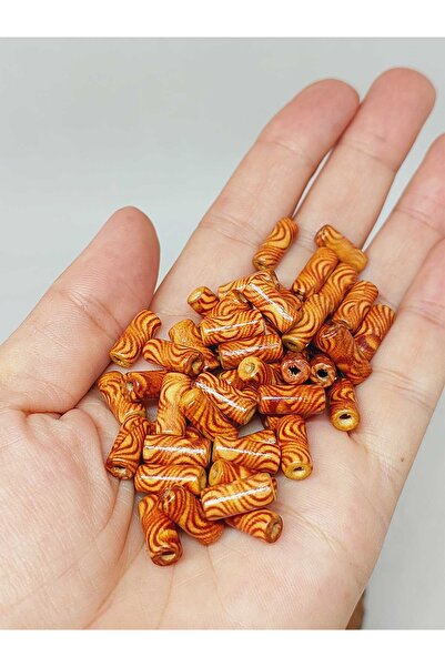 Yasamtohumu Дървени цилиндърчета с шарени мъниста 5*11 мм/35 бр. (54538)