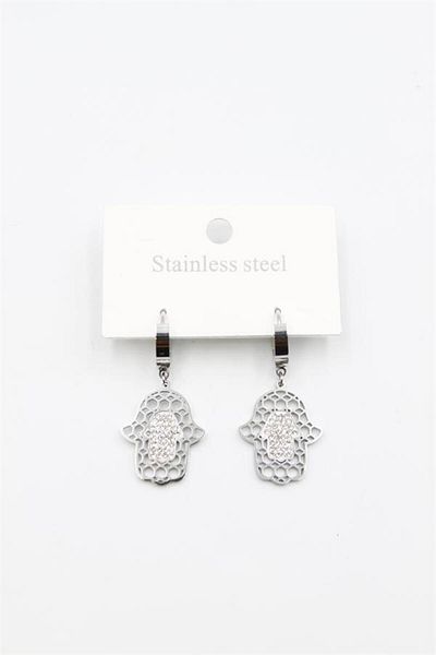 Rasanet Stoned Fatima Hand Earrings - Silver
