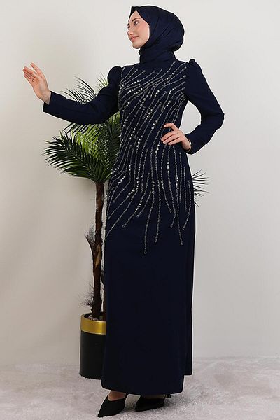 GİYZAMİLA Φόρεμα Seher Stone Navy Blue