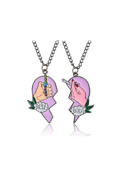 REDz Accessories Best Buds Necklaces, Set of 2 Pieces, Urban Design, Gift for Friends, Purple