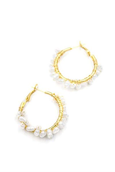 Rasanet Pearl Hoop Earrings - Gold