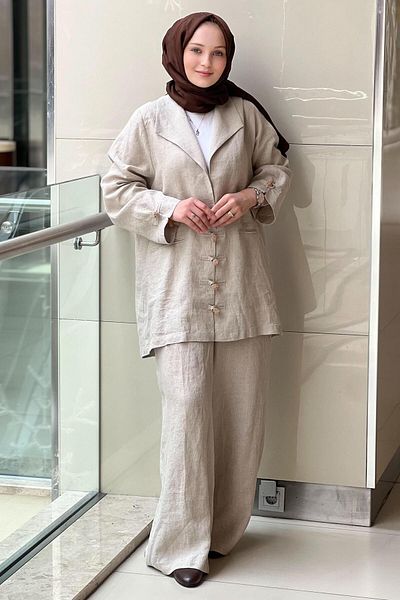 Ghisa Double Breasted Collar Agraf Stone Button Trousers Suit