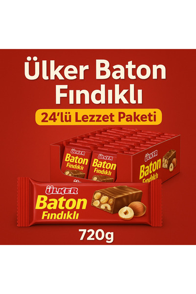 Ülker Baton Fındıklı Çikolata 30g x 24’lü – Gerçek Fındıklı Sütlü Bar Lezzeti...