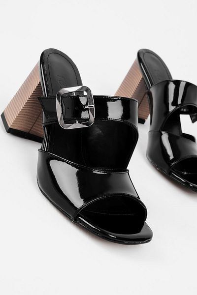 Lal Shoes & Bags Oreta Women's Double Strap Buckle Detailed Heeled Slippers-R.Black