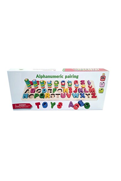EDUJUCARII Puzzle educativ lemn, Alfabet, Montessori, Alphanumeric pairing, 101 piese, 3 ani+