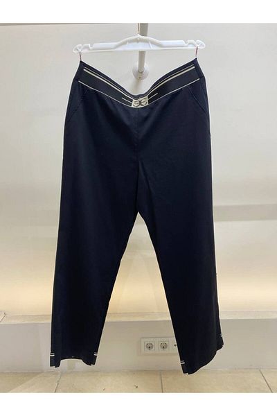 EXİTLİNE Women's Summer Black Trousers with Waist and Leg Detail