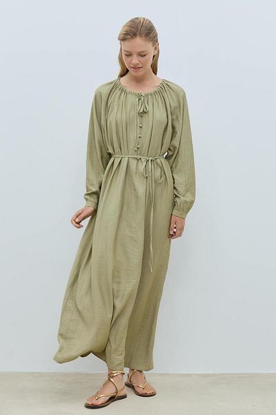 Mahal Bood Button Balloon Sleeve Dress