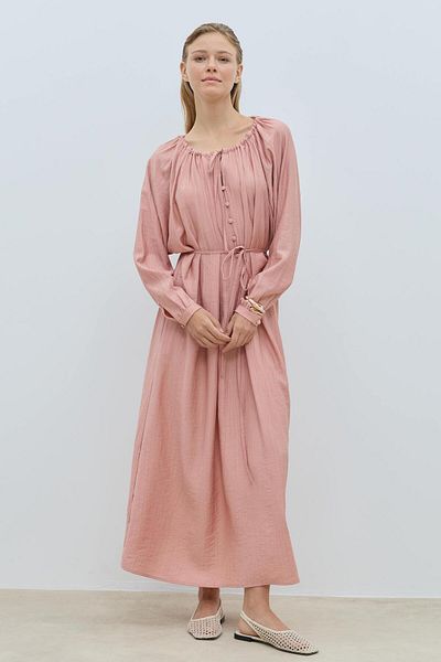 Mahal Bood Button Balloon Sleeve Dress
