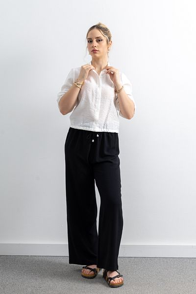 TUĞBA ERGÜL Women's Crop Linen Shirt
