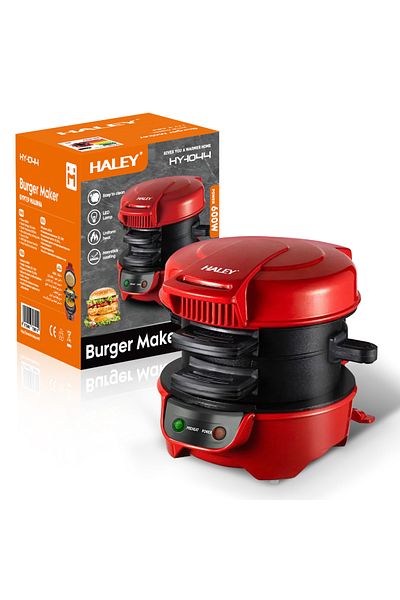 HALEY Burger Maker, 600W – Quick Breakfast, Non-Stick Plates, Uniform Heating, 180° Opening