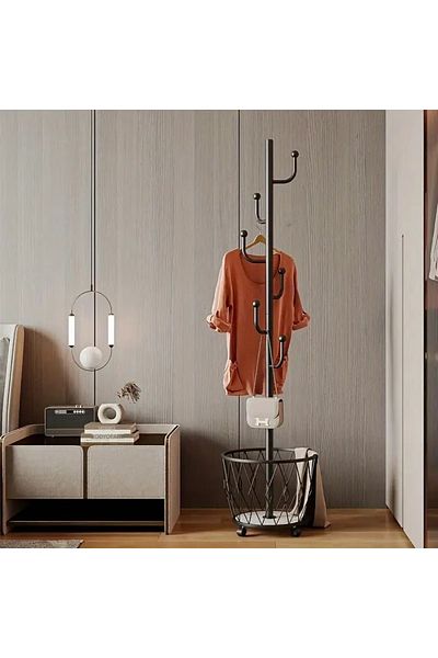 rexa Freestanding Metal Coat Rack Stand with Storage Basket & Wheels – Multi-Purpose Organizer