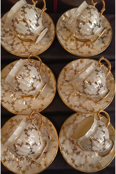 BY.RAYKA PORSELEN El Dekor PERVİ PORSELEN EL BOYAMA KAHVE FİNCAN TAKIMI