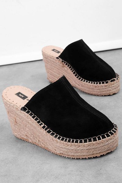 Lal Shoes & Bags Blouse Women's Genuine Leather Closed Suede Wedge Heeled Slippers-S.Black