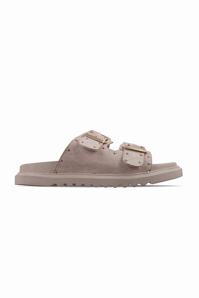Lal Shoes & Bags Larwen Women's Metal Beaded Double Strap Buckle Detailed Slippers-S.Cream