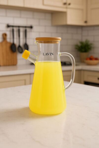 Kitchen Line 1 Liter Borosilicate Oil Pot with Bamboo Lid