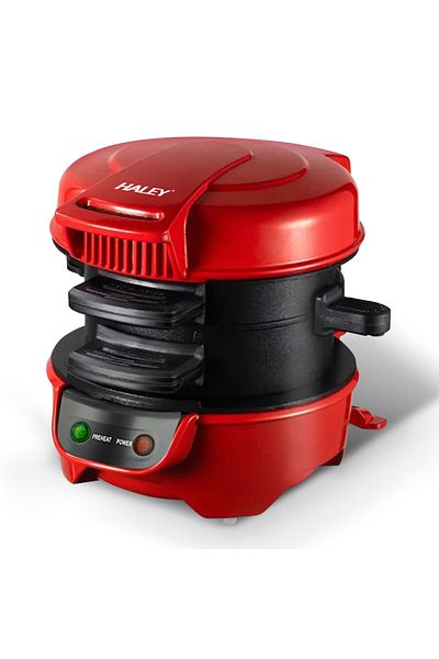 HALEY Burger Maker, 600W – Quick Breakfast, Non-Stick Plates, Uniform Heating, 180° Opening
