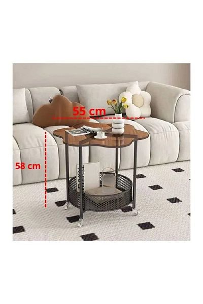rexa Modern Smoked Glass Coffee Table with Mesh Storage & Wheels