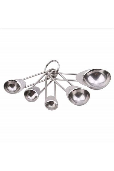 PUFO Set of 5 spoons of different sizes made of metal for measuring ingredients, spices, silver