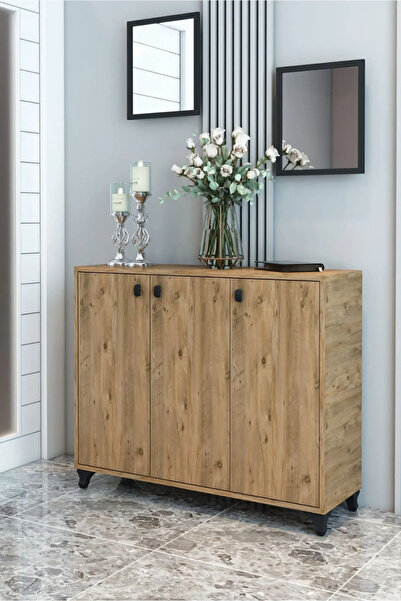 mormanya Armansi 3 Kapaklı Ayakkabılık Çok Amaçlı Dolap Fortmanto Raflı Vestiyer Ceviz