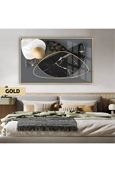 Harikabirev HARİKABİREV | MODEL ABTRACT NEGRU-AUR (BOHEM) | TABLO DE STICLA TEMPLATÎ CU CADRU ORIZONTAL