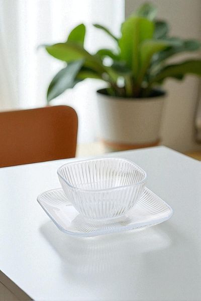 Wow Home Set of 6 Glass Dessert Bowls with Plates Stripe Model Ashurelik Ice Cream Bowl