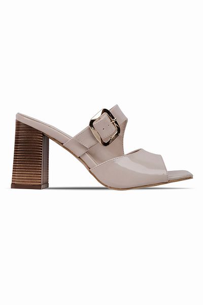 Lal Shoes & Bags Oreta Women's Double Strap Buckle Detailed Heeled Slippers-R.Nude