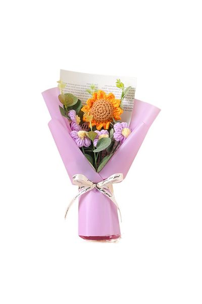 Choice Purple Artificial Flower Crochet Bouquet Handmade Anniversary Sunflower Daisy Bouquet Mothers Day Bi