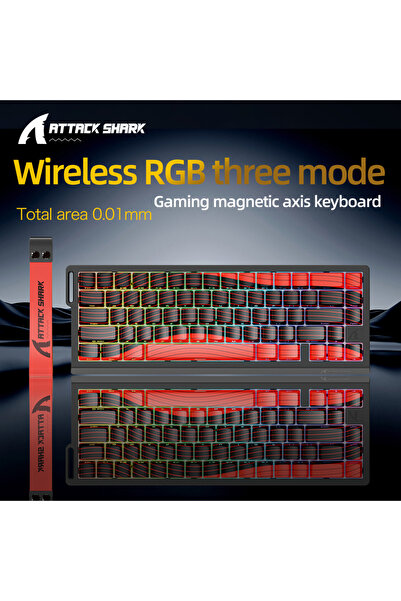 Choice لوحة مفاتيح ألعاب مغناطيسية ميكانيكية لاسلكية X68HE ATTACK SHARK من Red Line مزودة بمفتاح مغناطيسي لـ P