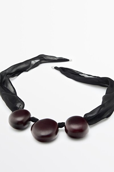 Massimo Dutti Ahşap boncuklu kumaş kolye