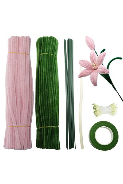 Choice jade pink kits DIY Crafts Pipe Cleaner Flower Kits for Making Artificial Chenille Stems 10 Lilies &