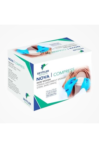 Seyitler Nova Nonwoven Kompres Steril 7,5cm x 7,5cm Spanç 100'lü Kutu - 12 Kutu