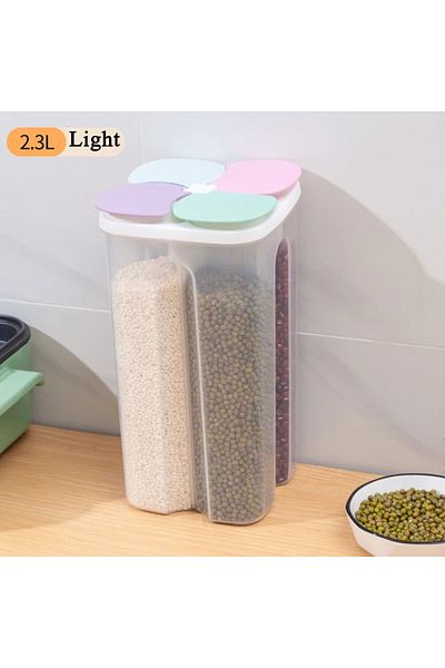 Choice 2.3L-LightColor Kitchen Cereals Storage Box Plastic 4 grids Cereals Sealed Jar Food Container Moistu