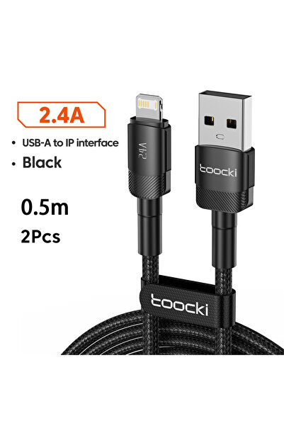 Toocki كابل USB أسود بطول 0.5 متر، قطعتان، 2.4 أمبير، لأجهزة iPhone 14 و13 و1...