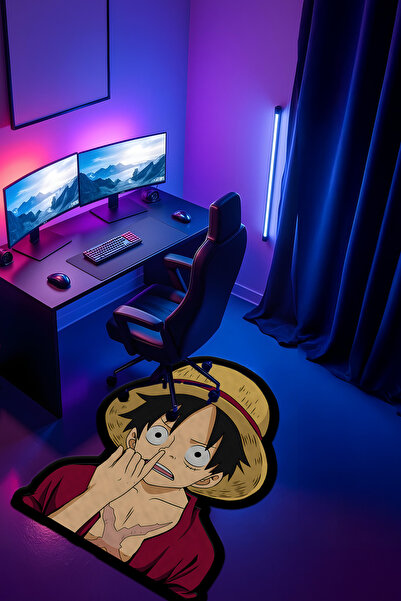 Alpacarpet Özel Kesimli Desenli Anime & Gamer Halısı Kaymaz Taban Makinede Yıkanabilir Genç Odası Halısı