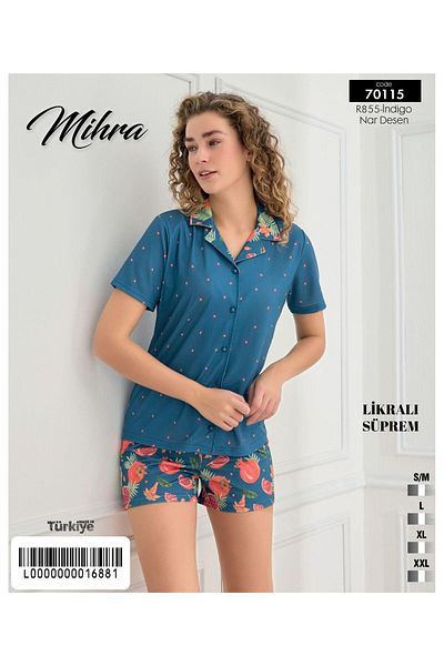 Mihra Γυναικεία Σετ Πιτζάμες Fruits Rope Strap Shorts[ΕΙΝΑΙ ΧΡΩΜΑ ΙΝΔΙΓΟ]