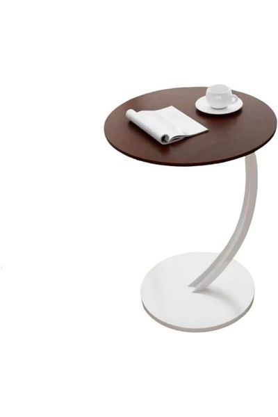 rexa Modern Round Wood & Black Metal Side Table - Curved Base Accent Table