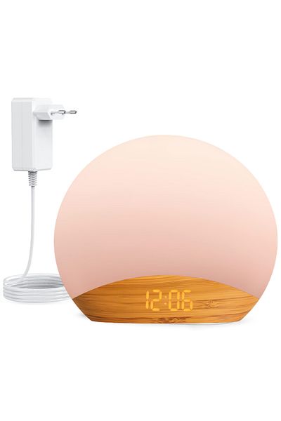 Choice European Wood Grain Sunrise Alarm Clock & Sound Machine Nightlight,Digital Dimmable Clock for Bedroo