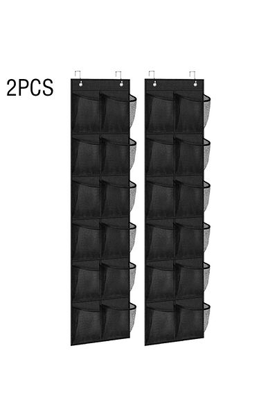 Choice black 2pcs 12 Pockets Over the Door Shoe Organizer Large Mesh Pockets With 2 Hooks Transparent Fabri