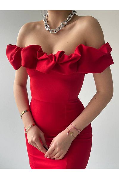 OLSAMODA Women's Atlas Fabric Collar Ruffle Low Sleeve Mini Pop Evening Dress