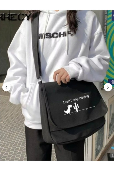 Minga London Geantă Messenger cu imprimeu Black Dino Fame Game -Ghostella